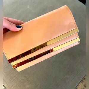 Pink Tri-Fold Wallet with Gold Accents & picture holders